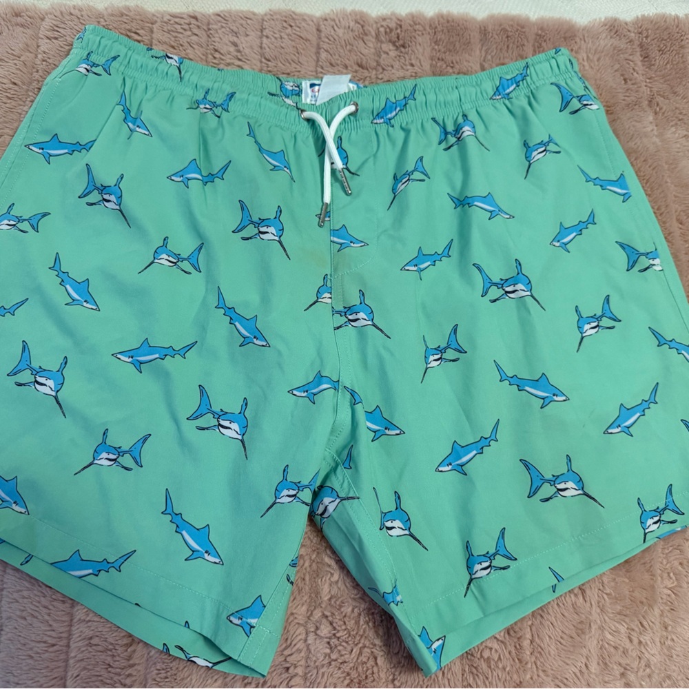 Mint Green Shark-Print Swim Trunks - Men's